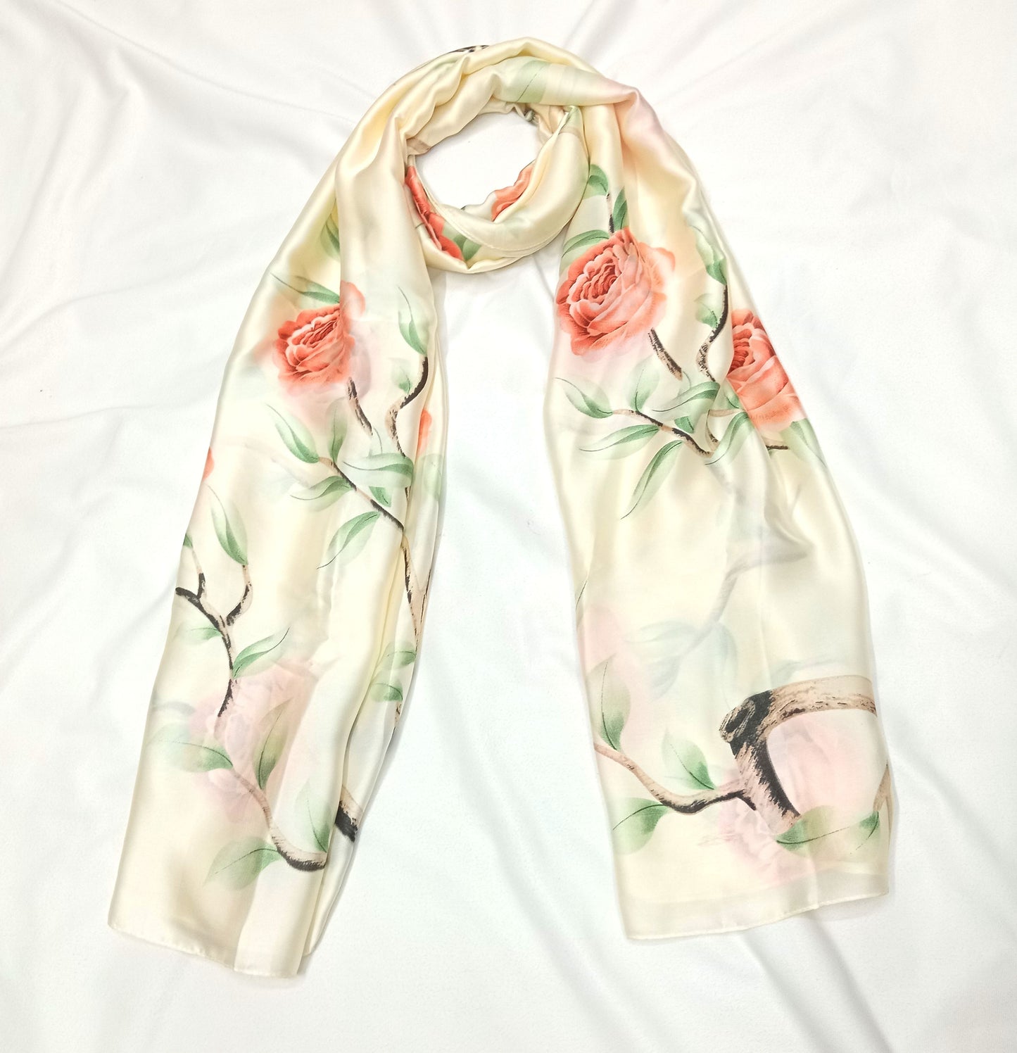 beautiful rose on silk smooth scarf