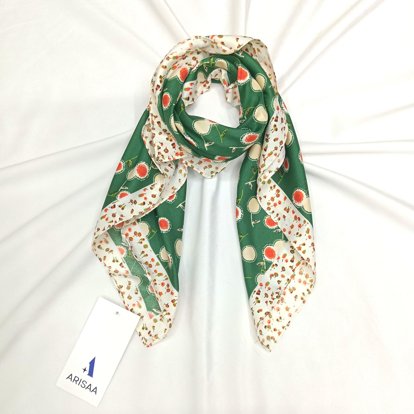 green colour orange print scarf