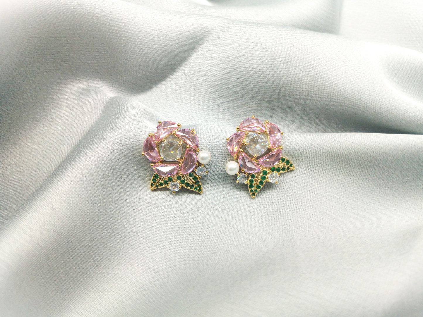 Beautiful Pink Rose Flower Stud Earring