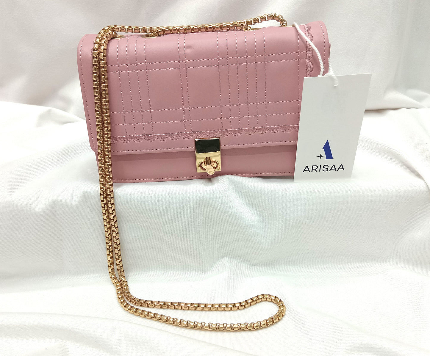 Stylish pink shade hand bag with chain
