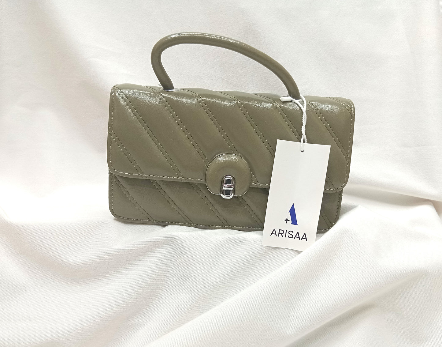 Green colour leather hand bag