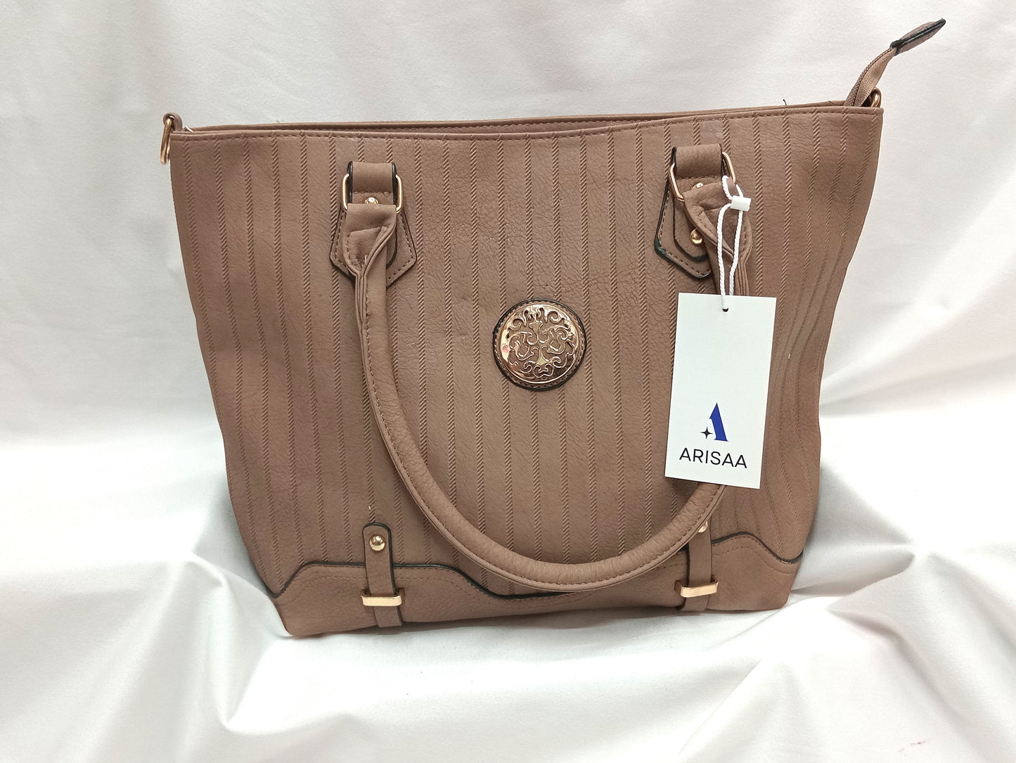 Striking gold buckle brown hand bag