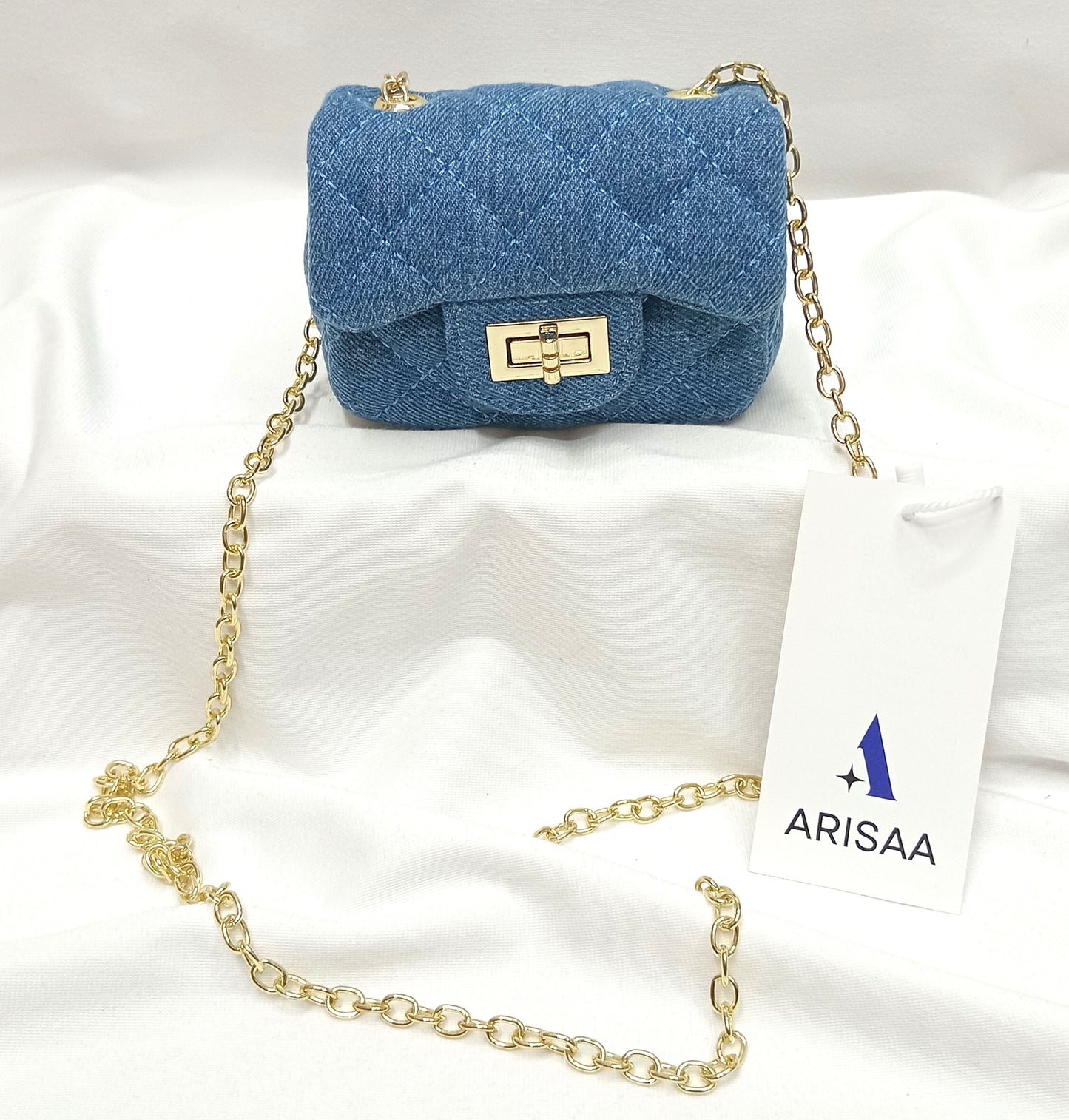 Crystal blue and brown fancy purse with chain