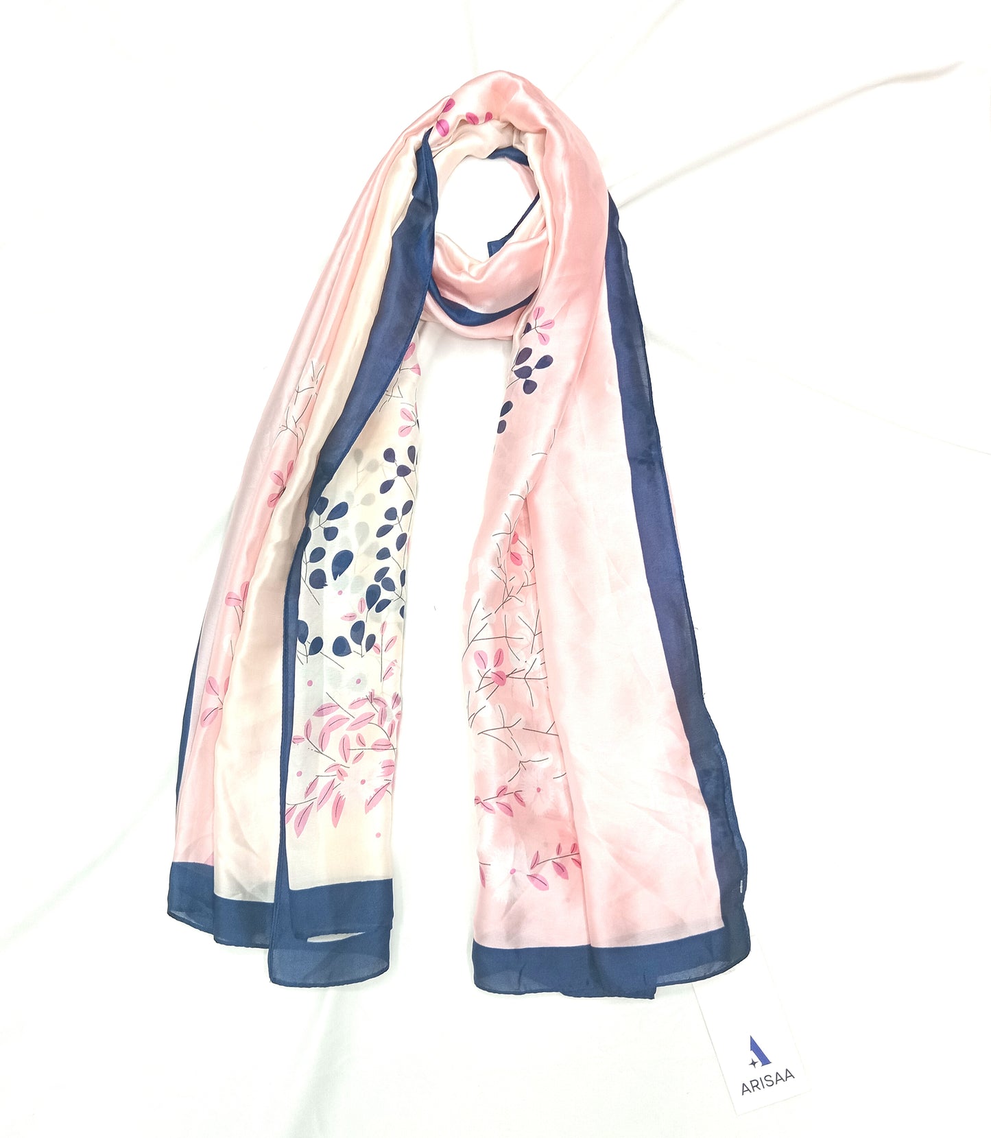 Pink Flower Printed Long Soft Silk Scarf