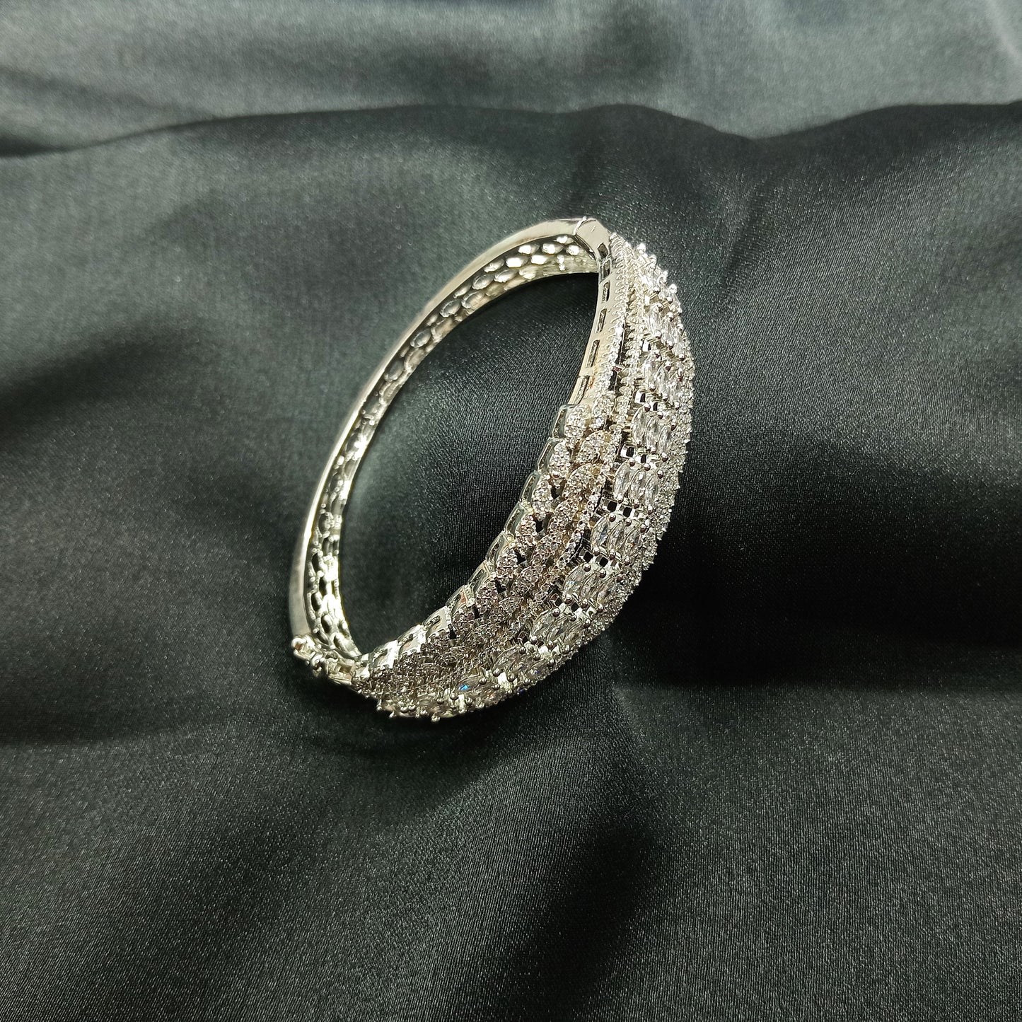 White gold custom pear cut diamond bangle for women