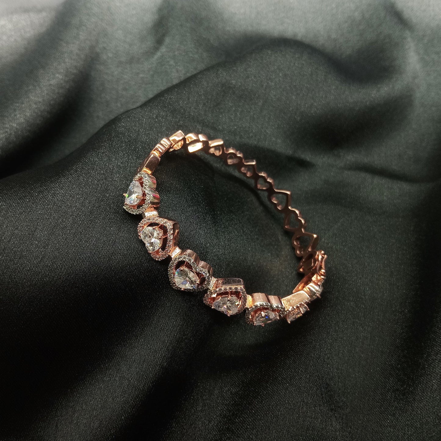 Rose gold plated heart shape cubic diamonds kada for women