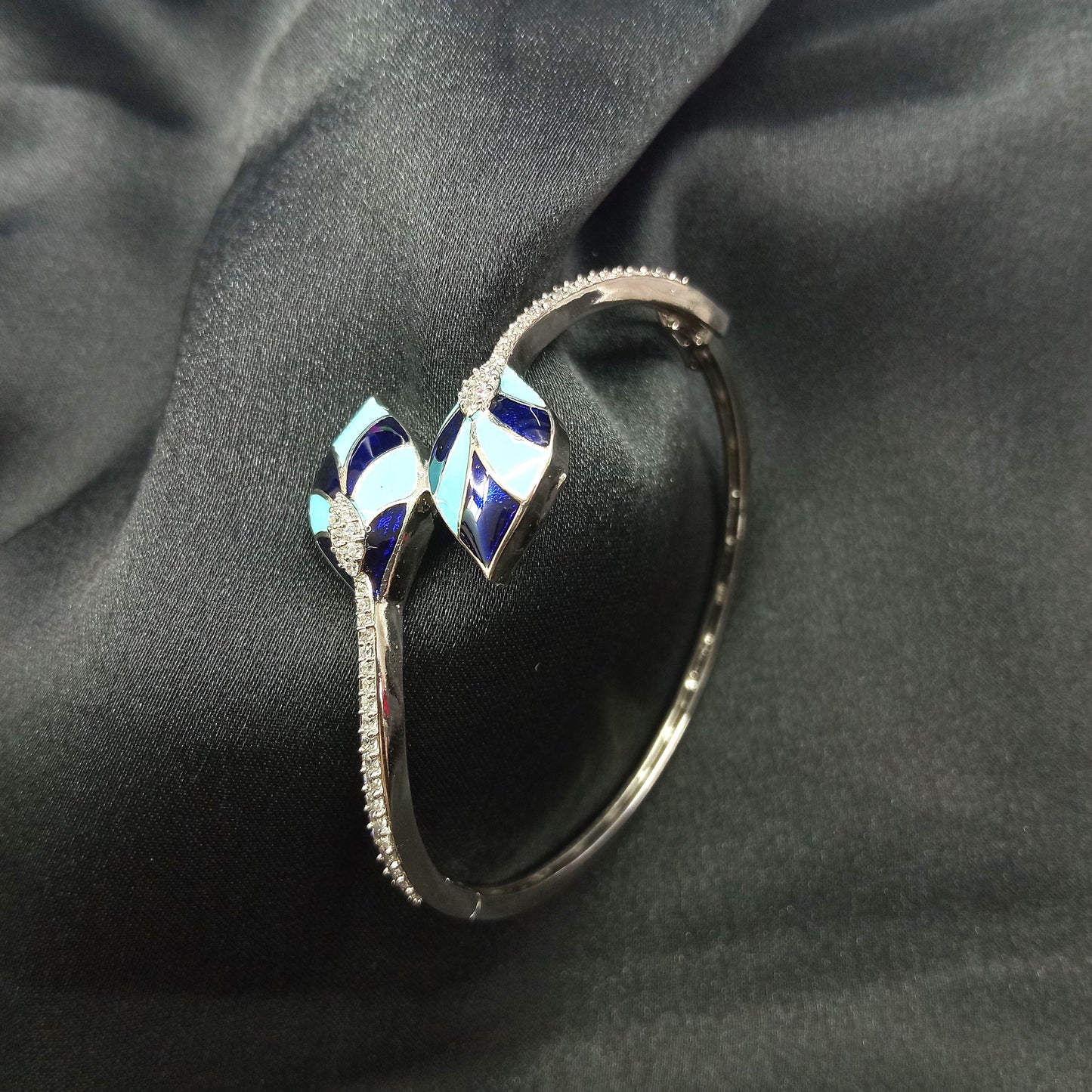 Silver plated Vintage Enamel Leaves shape with cubic diamonds kada for women