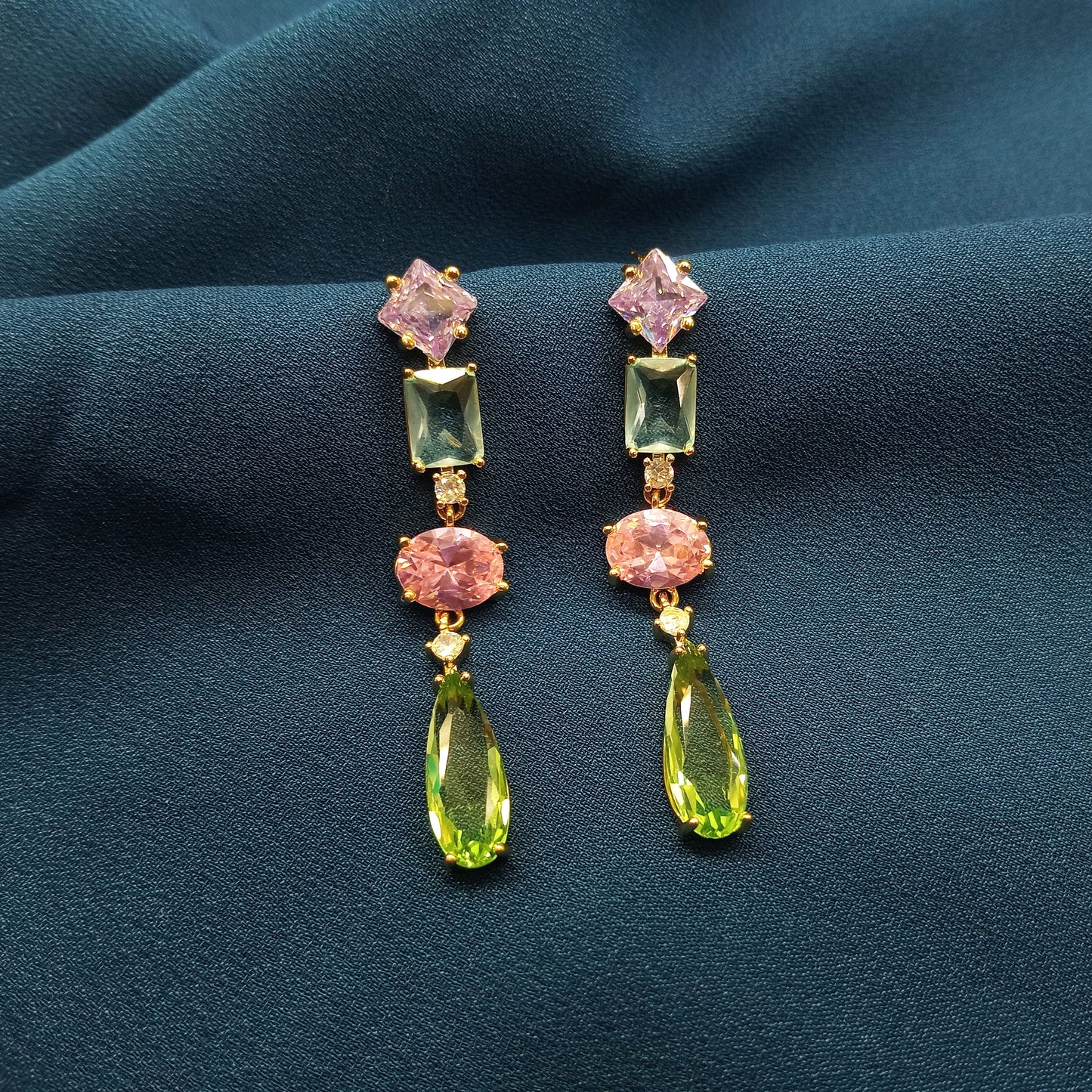 Fashion Luxury Colourful Gemstone Tassel Earrings for Girls