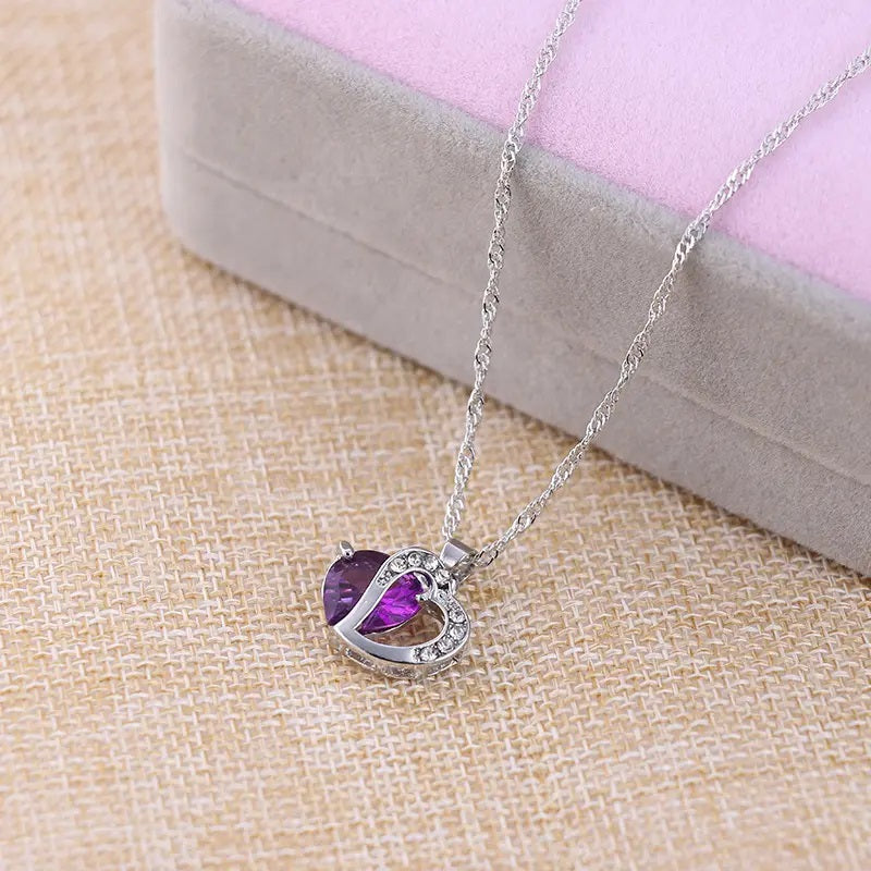 Purple heart silver necklace