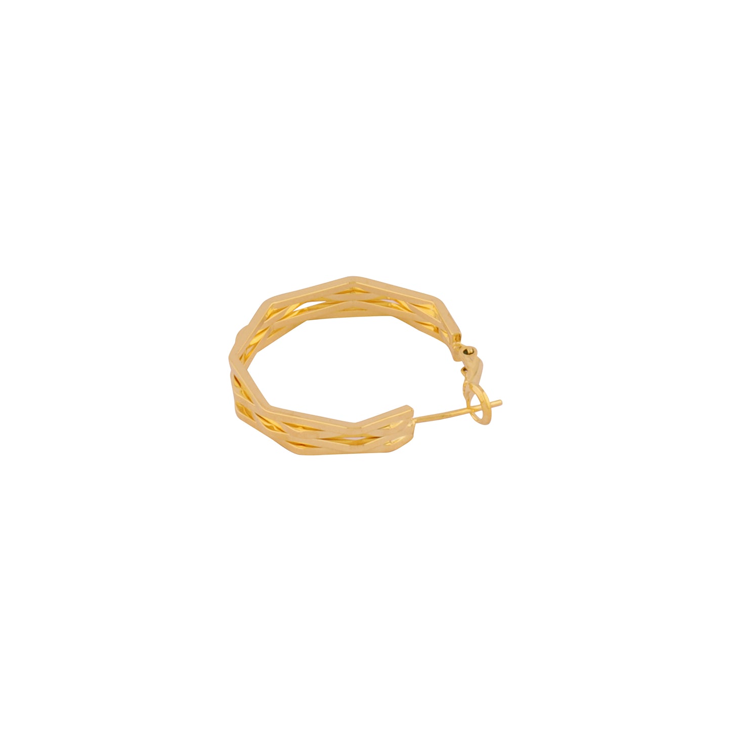 Zigzag shape gold hoop earring