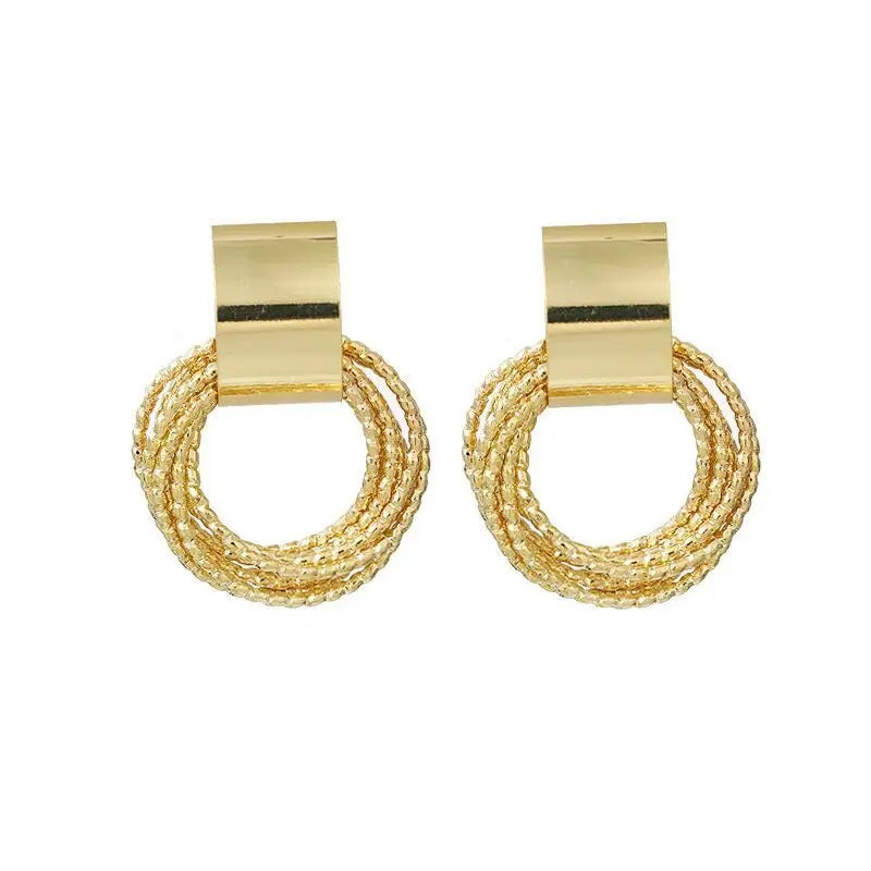 Multi layer ring golden stud earring