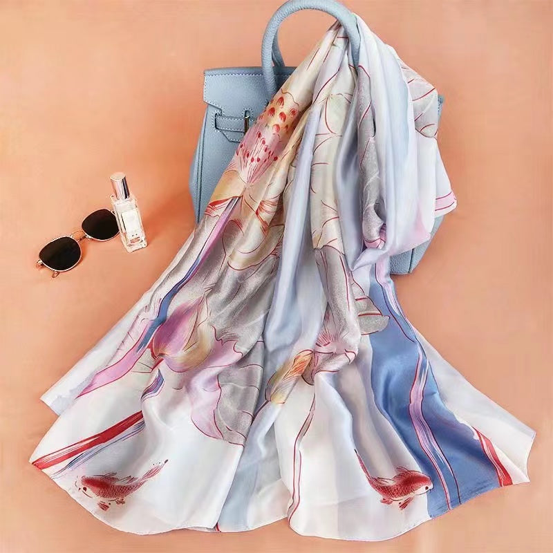 Grey flower printed scarf