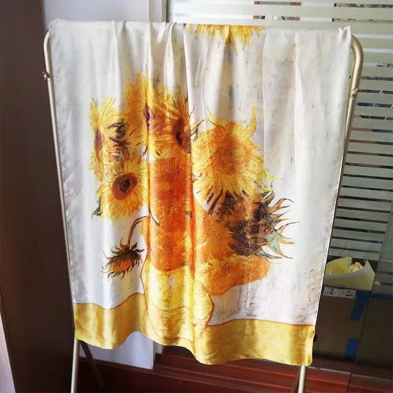 Sunflower print brite yellow scarf