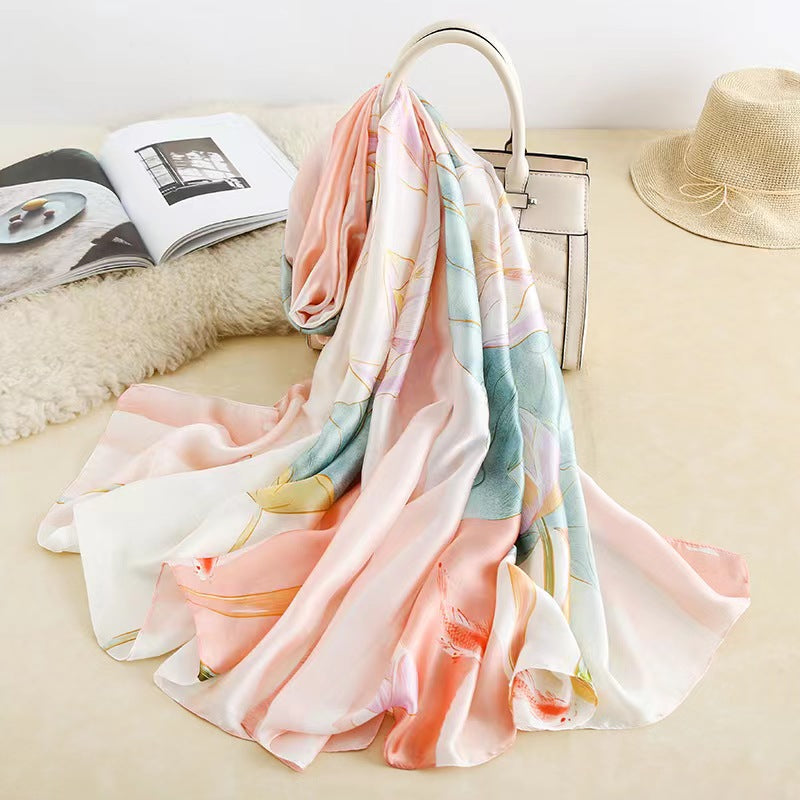 Louts flower green pink scarf