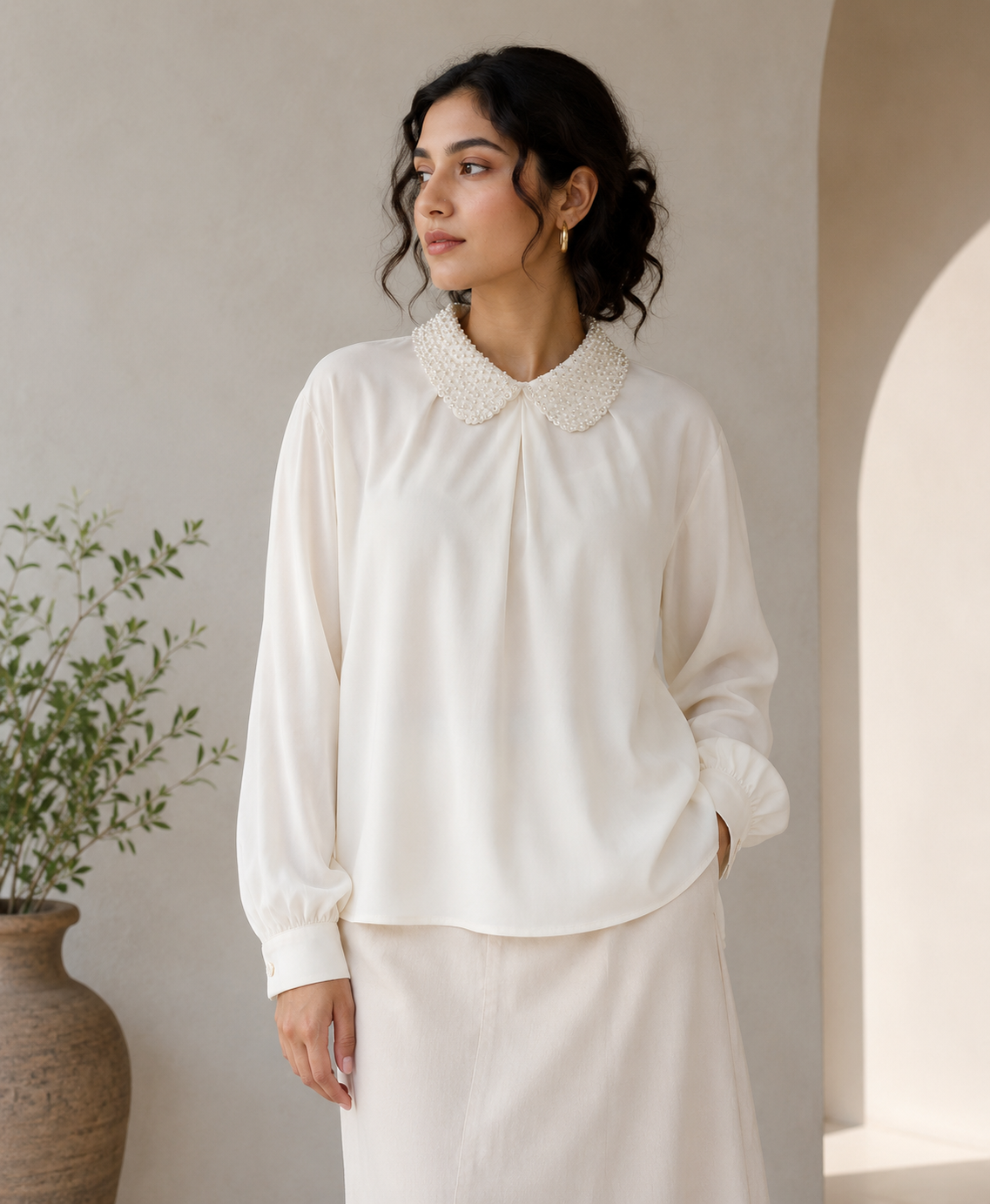 Beads Collar Elegance Shirt