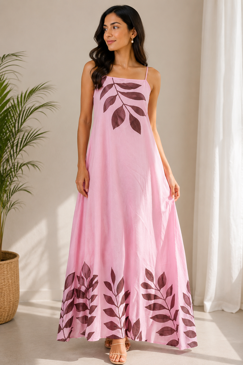 Leaf Printed Long Maxi Dress