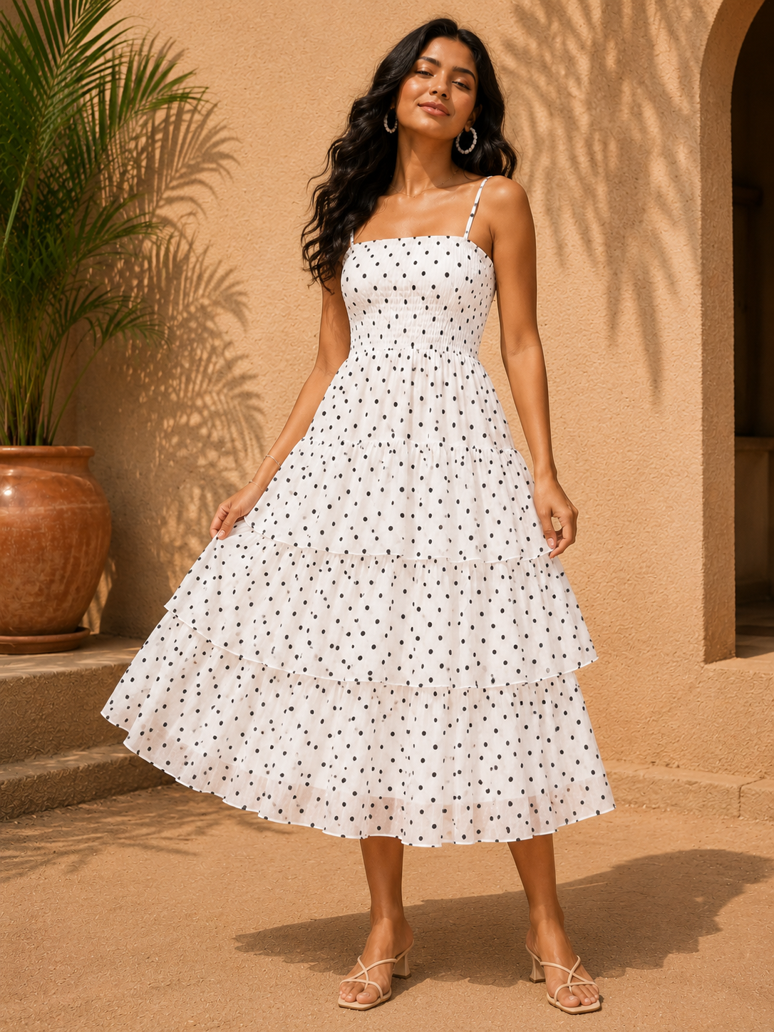 Pretty Polka Style Stripe Scarf Dress