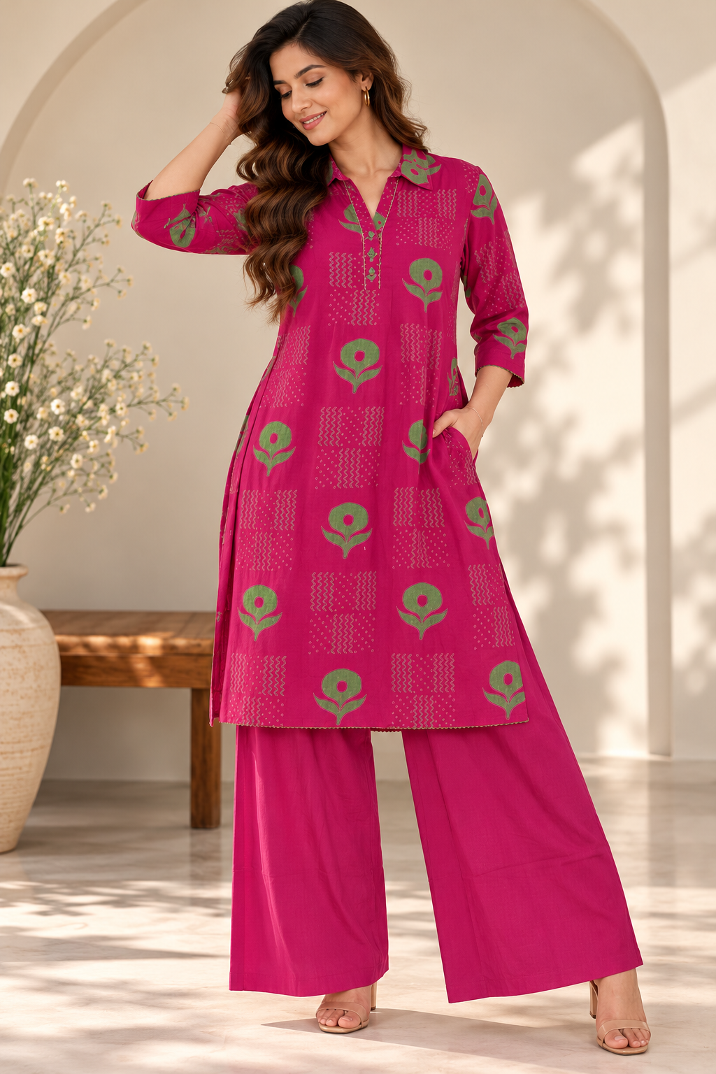 Pink Bloom Printed Kurta Co-Ord Set