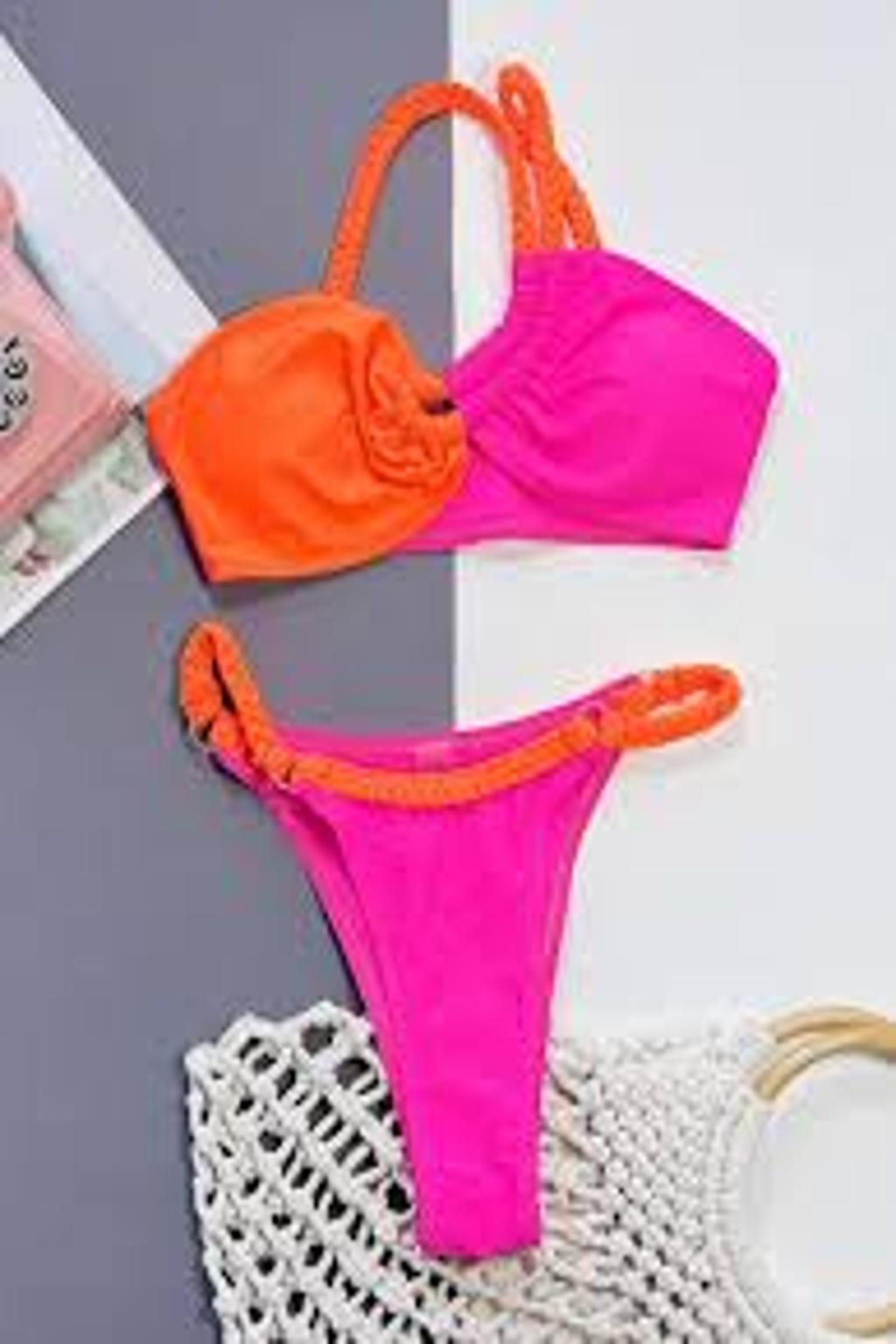 Orange and pink 2 piece swim wear