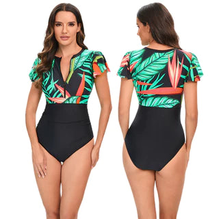 Green colour printed swim suit