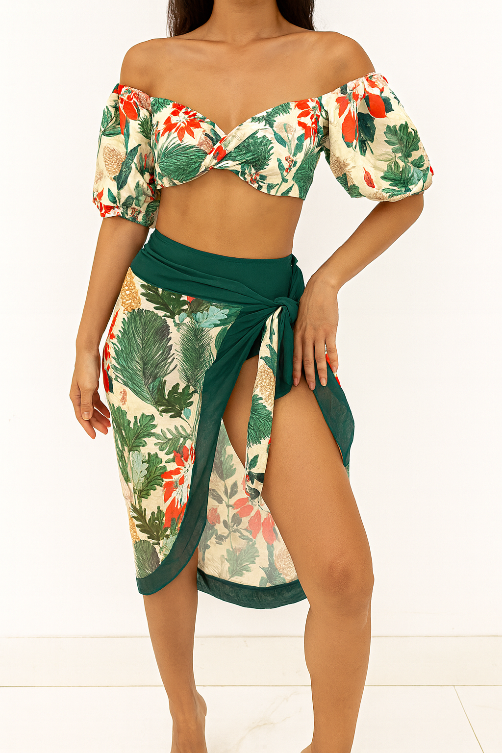 Green And Yellow Colour Printed Swimwear For Women