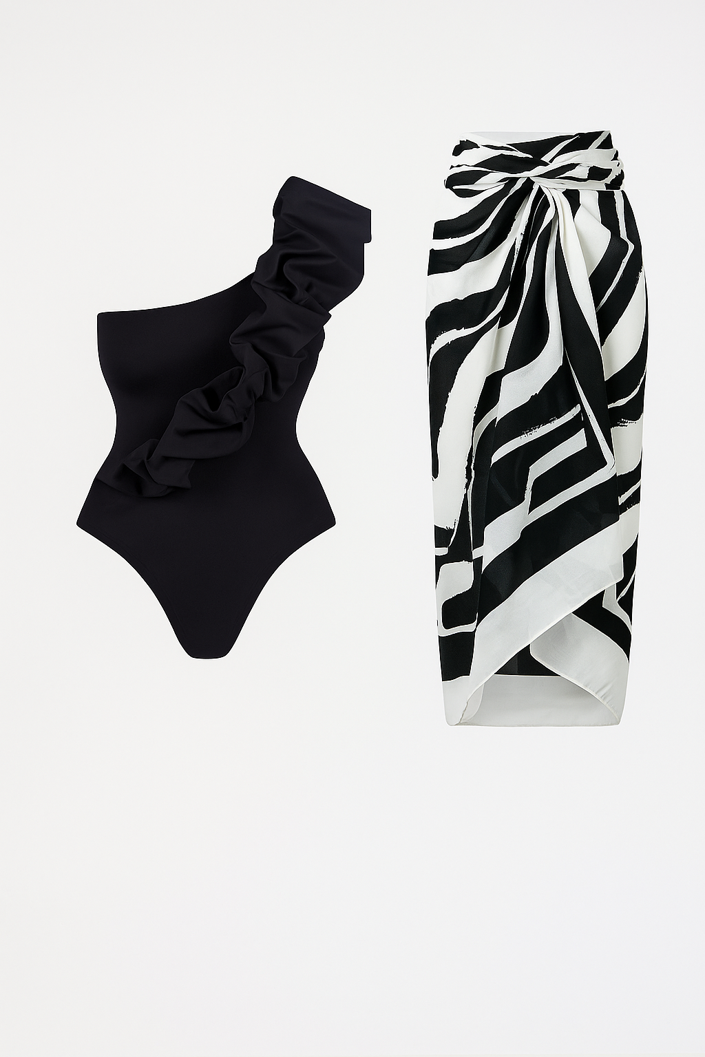 Black and white print silk swim wear