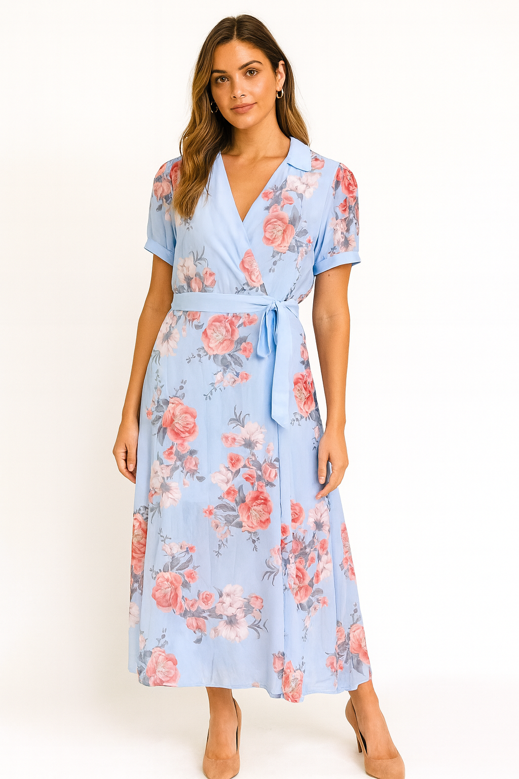 Blue Flower Print Balloon Hand One Piece For Women