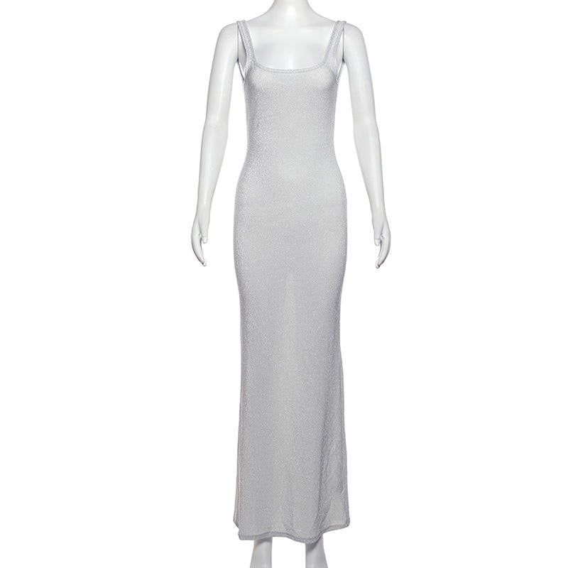Silk fit white long model dress