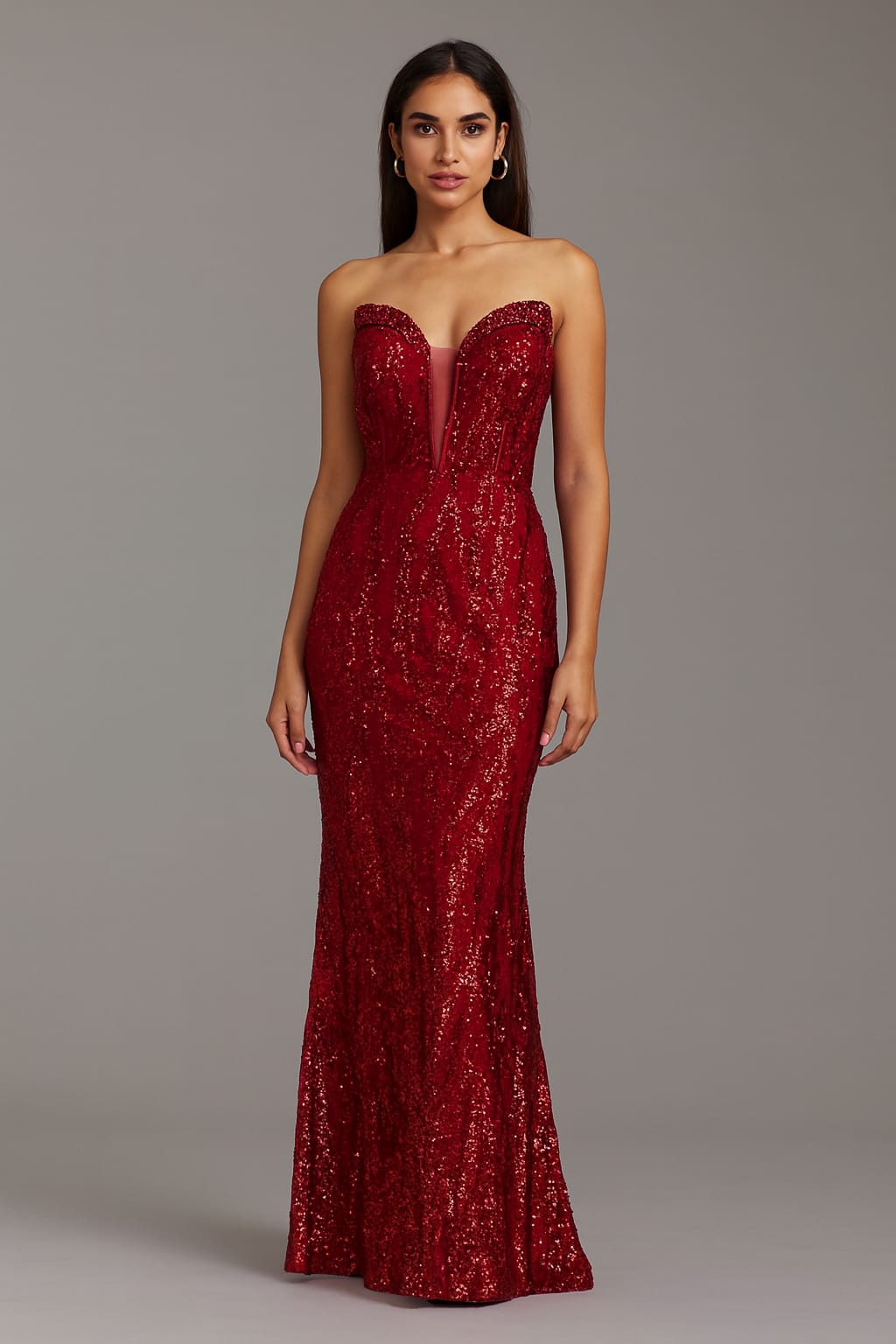 Rose Red Awesome Long Dress With Cut