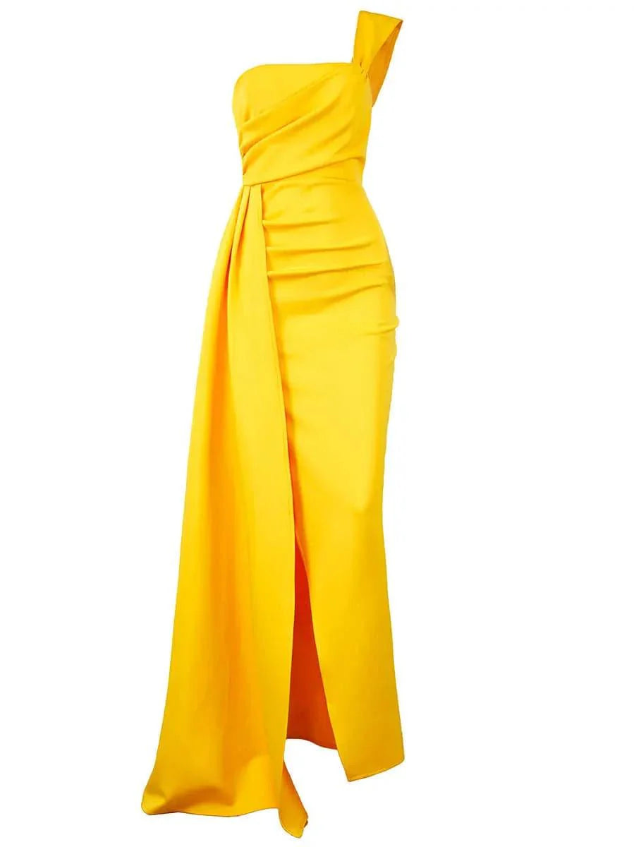 Yellow long off shoulder gown