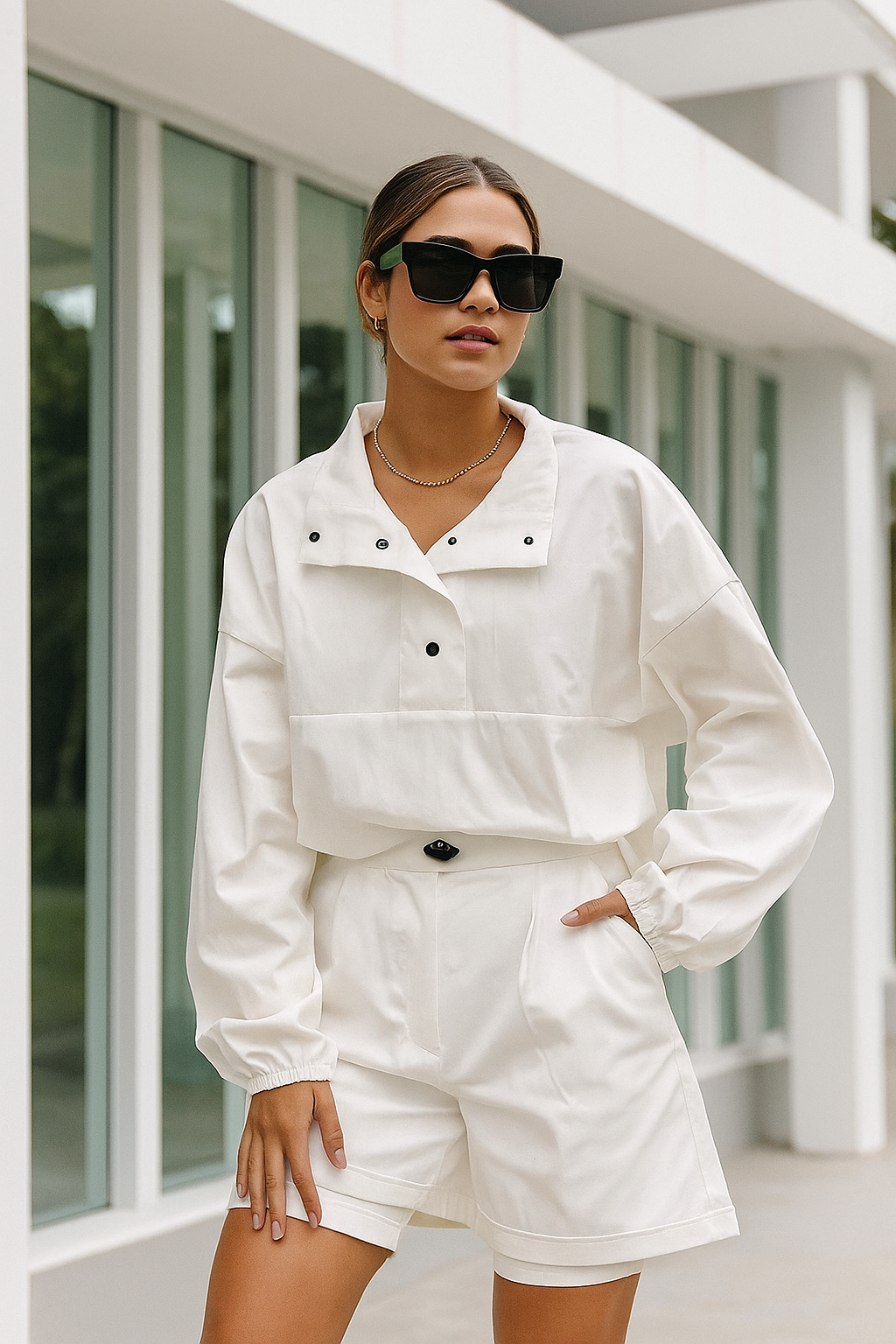 New Neck Button Design Cord Set For Causal Look