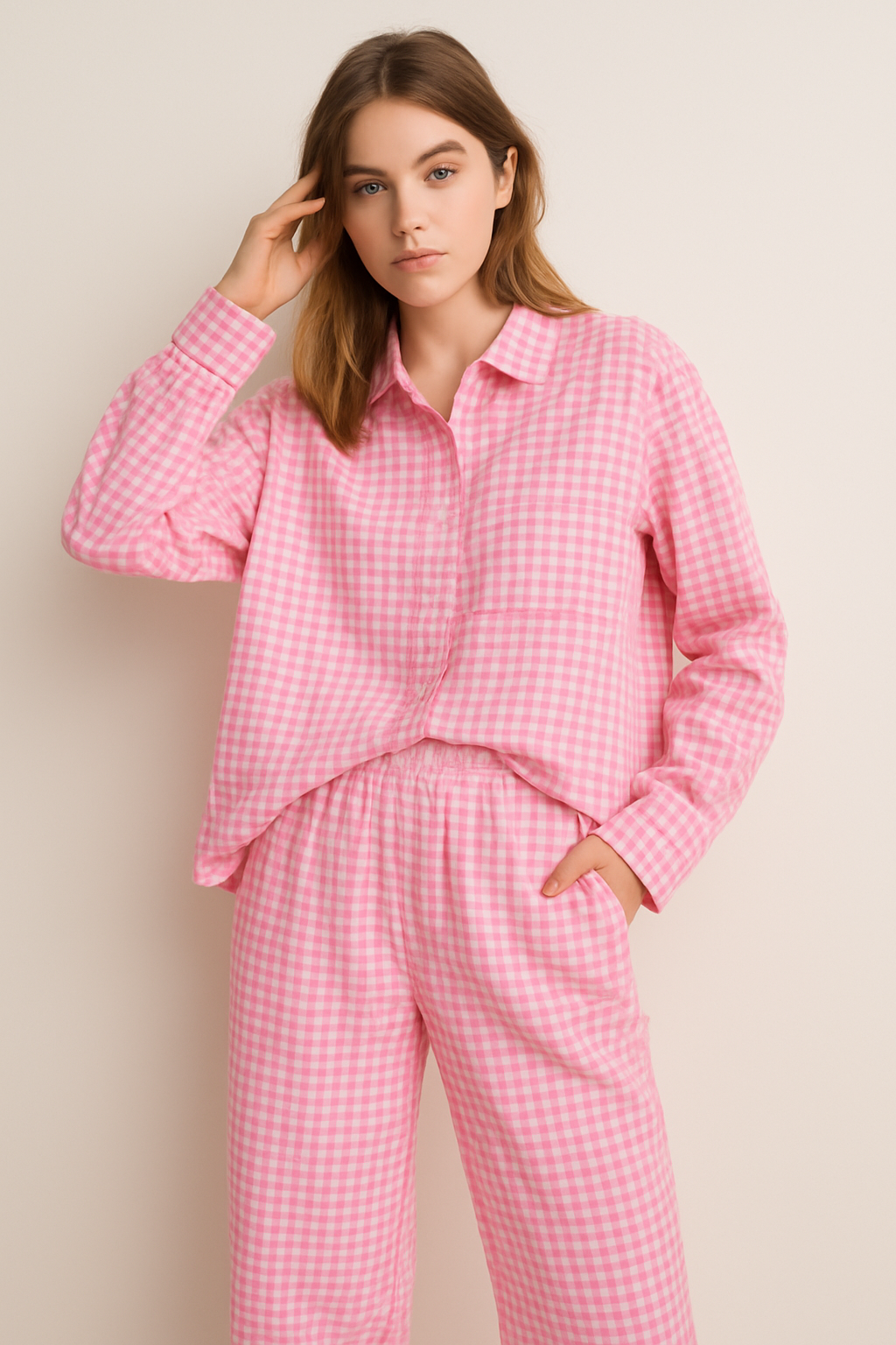 Checks Print Long Cord Set For Girls