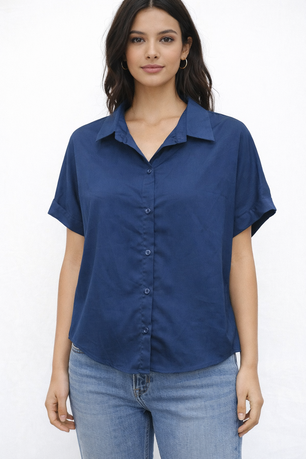 Blue Short Sleeve Shirt For Casual Wear