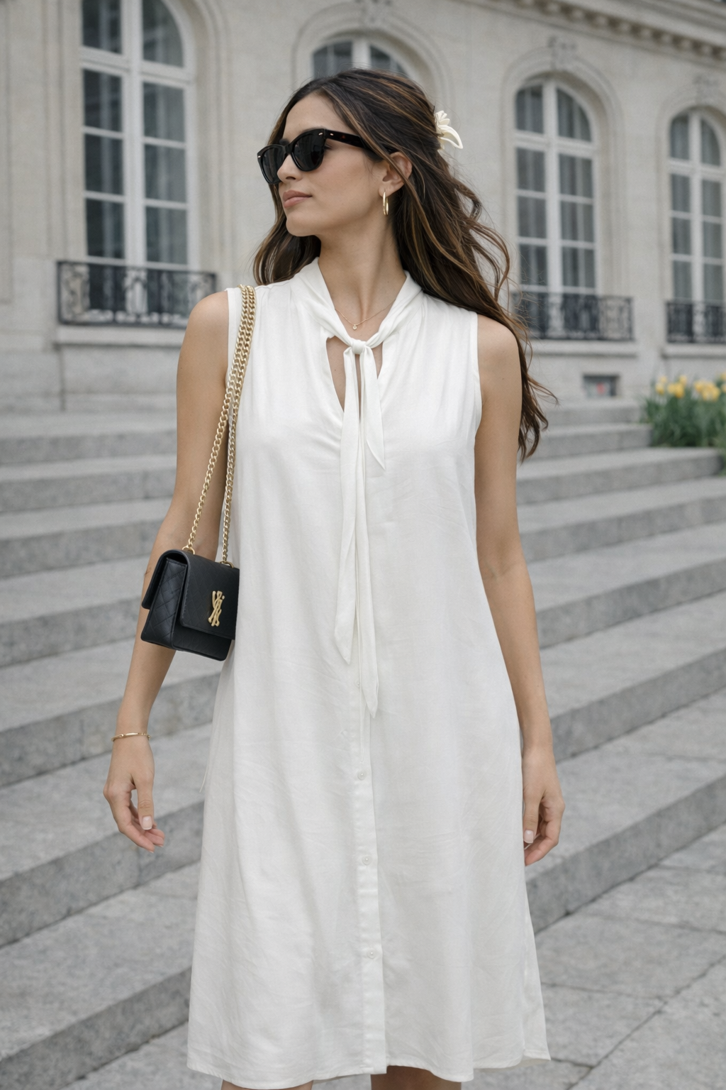 White Silk Sleeveless Long Gown For Women