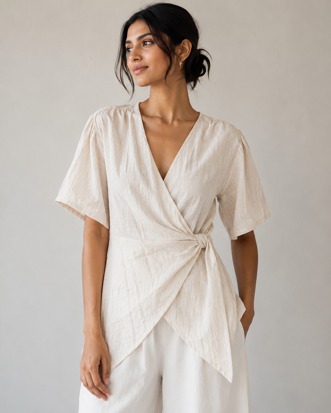 Cross Knot V Neck Top