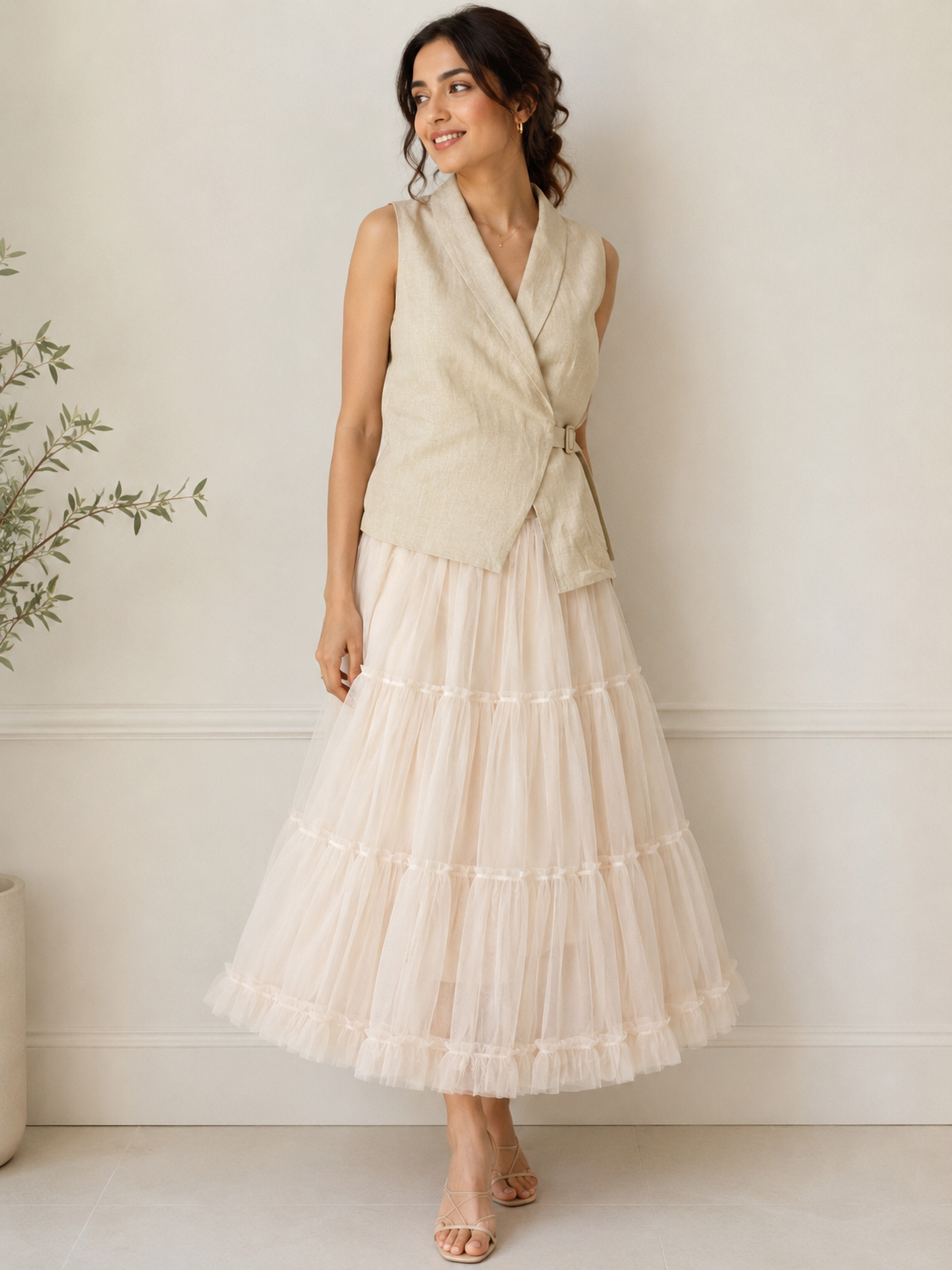 Layered Waistcoat With Skirt Set