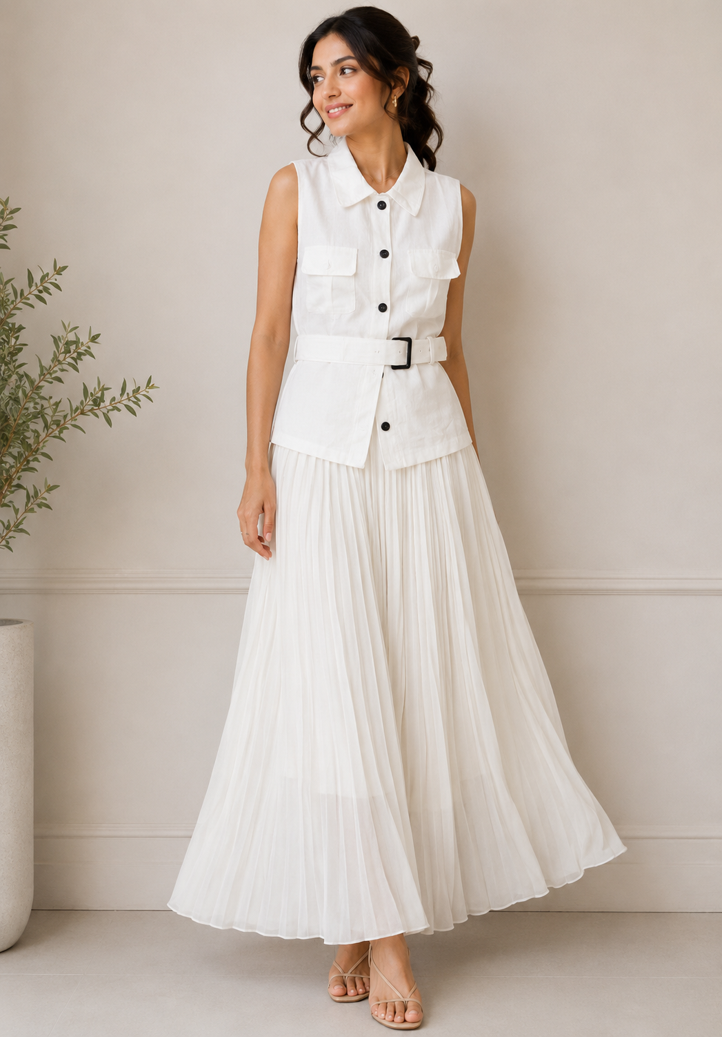 Stylish Belted Jacket With Skirt