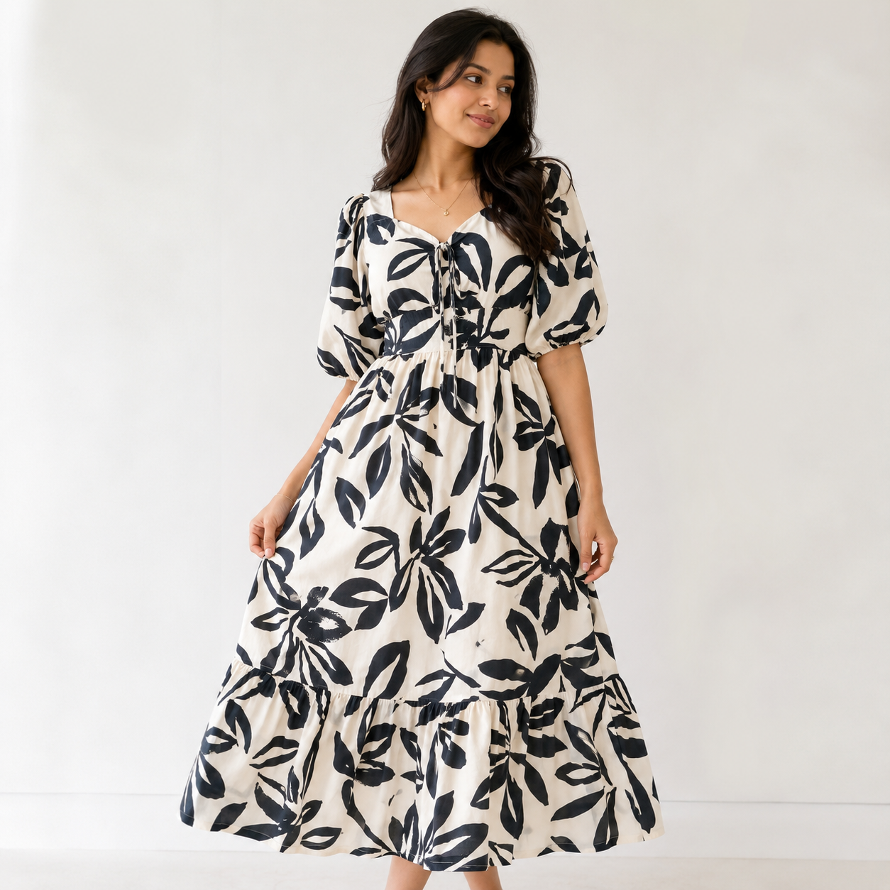 Black Flower Meadow Dress