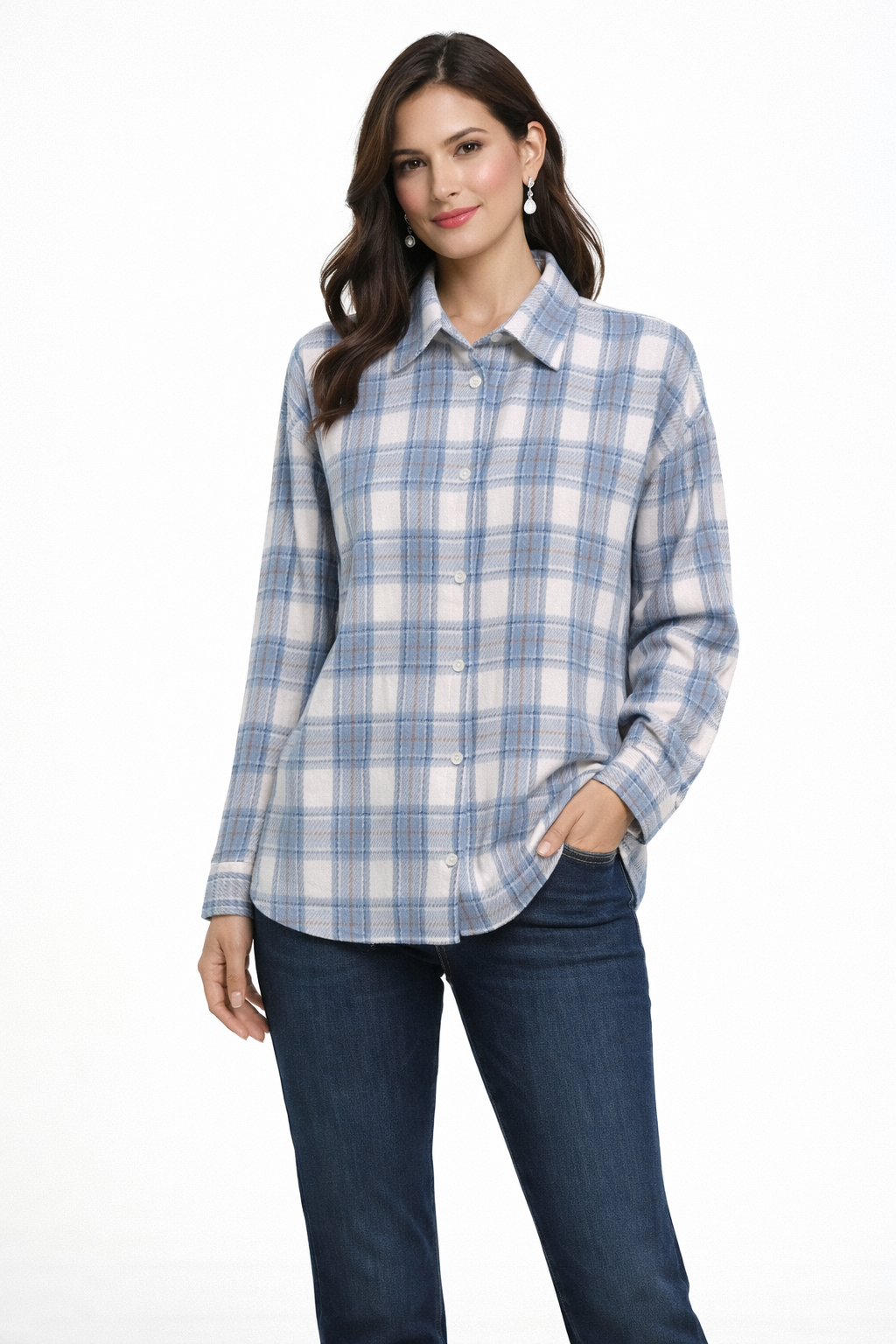 College Look Long Checks Shirts For Women