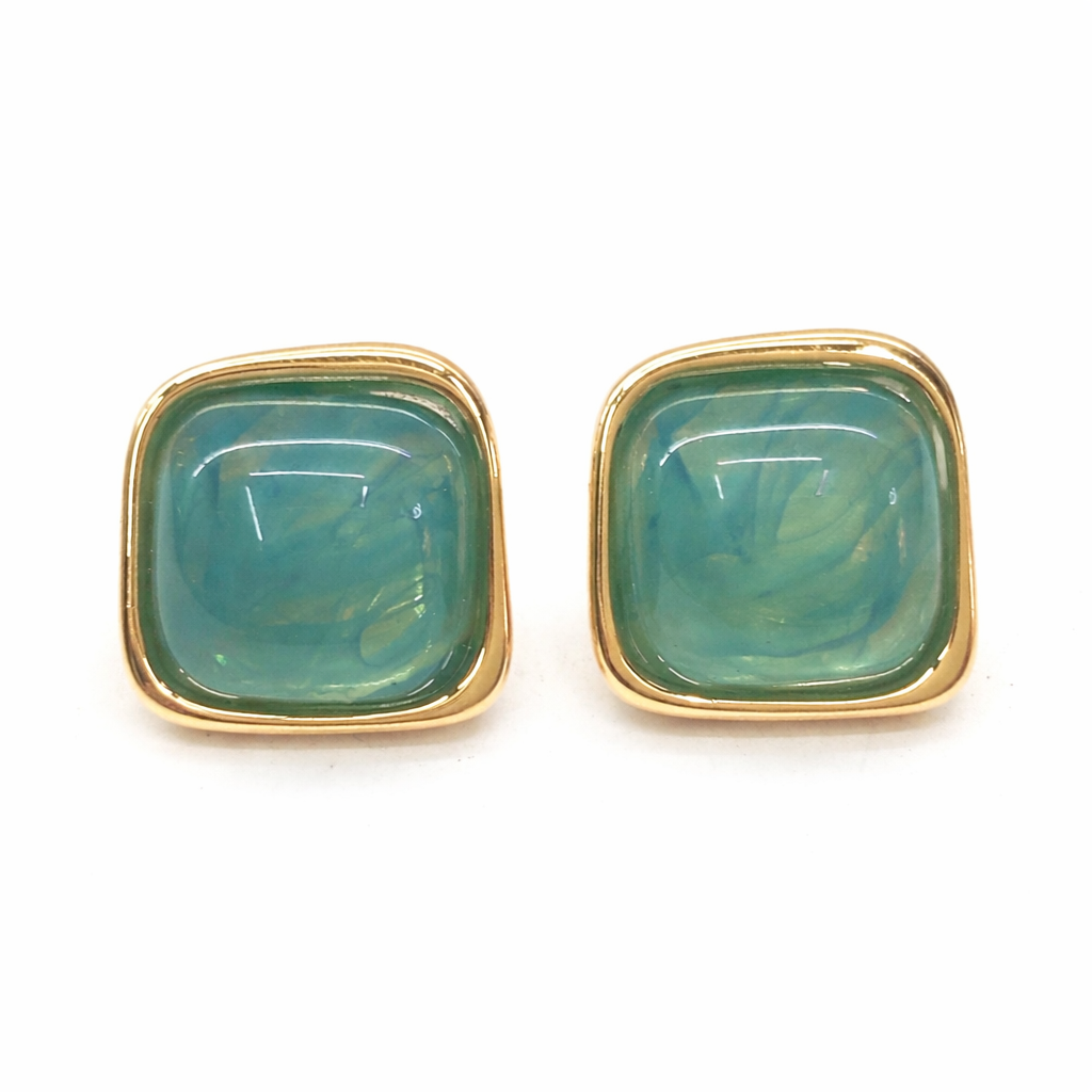 Emerald Mist Square Stud Earrings