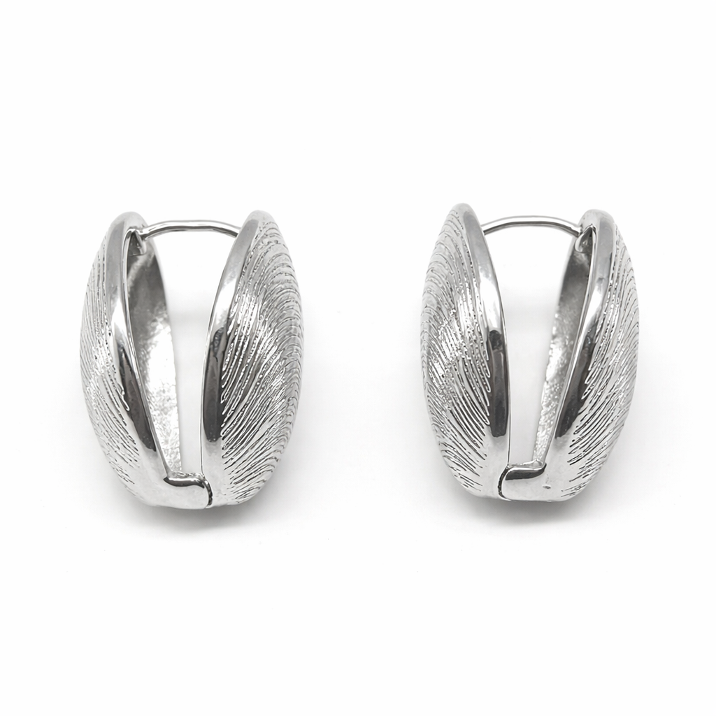 Silver Feather Curve Hoops