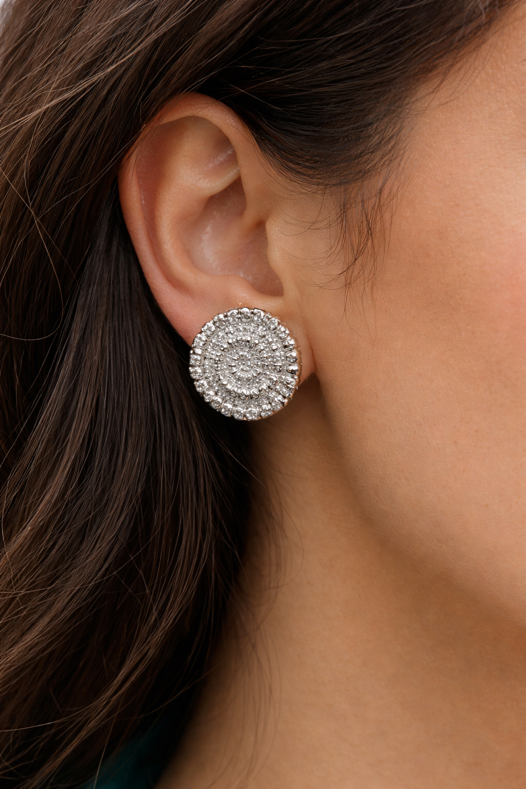 Silver Halo Crystal Stud Earrings