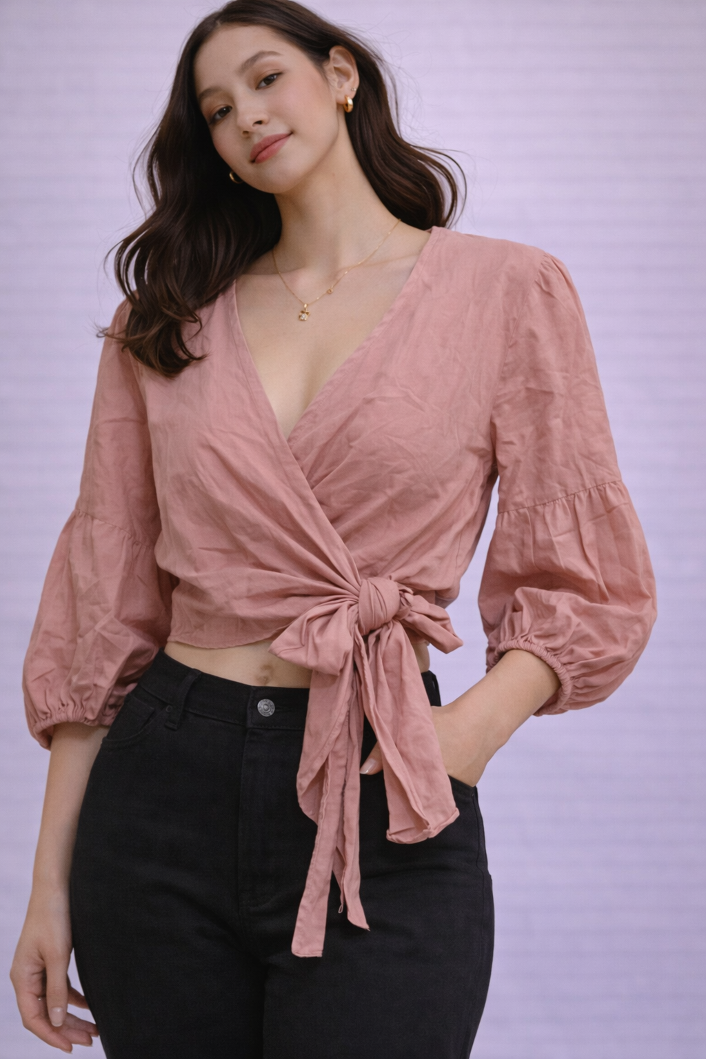 Brown V Neck Knot Style Top