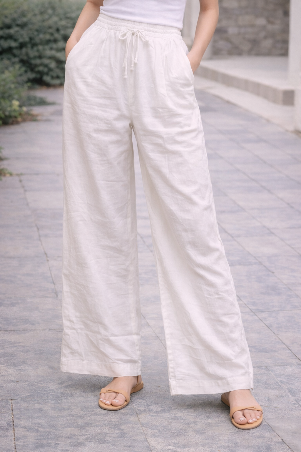 White Baggie Style Pant For Girls