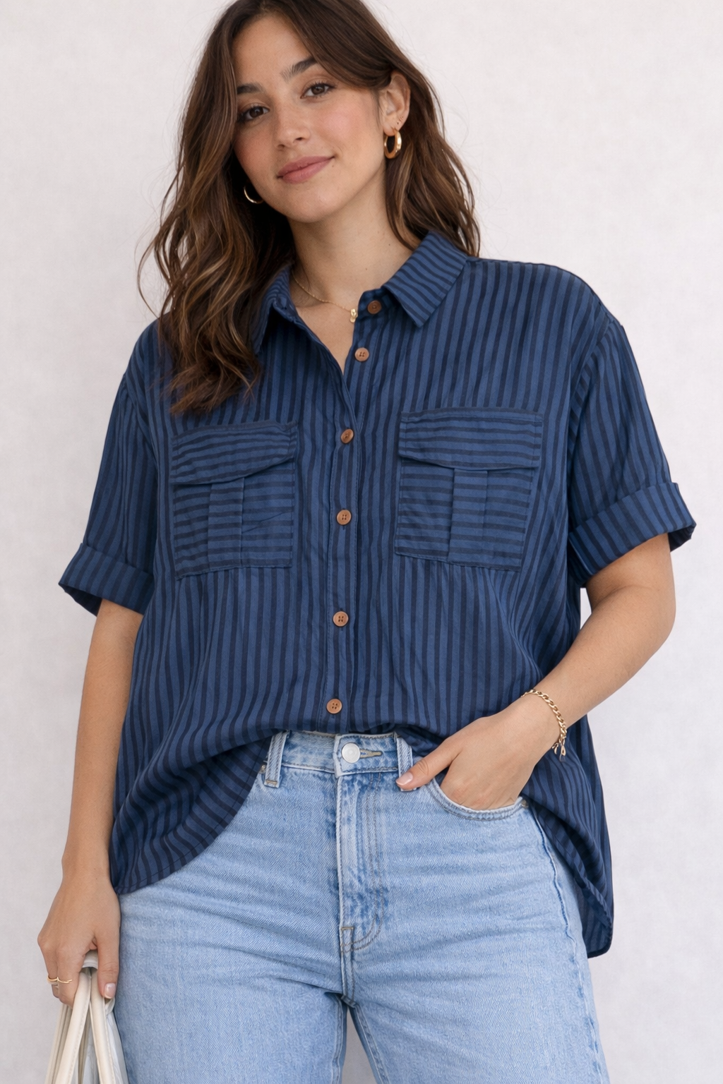 Blue Short Hand Shirt For Girls