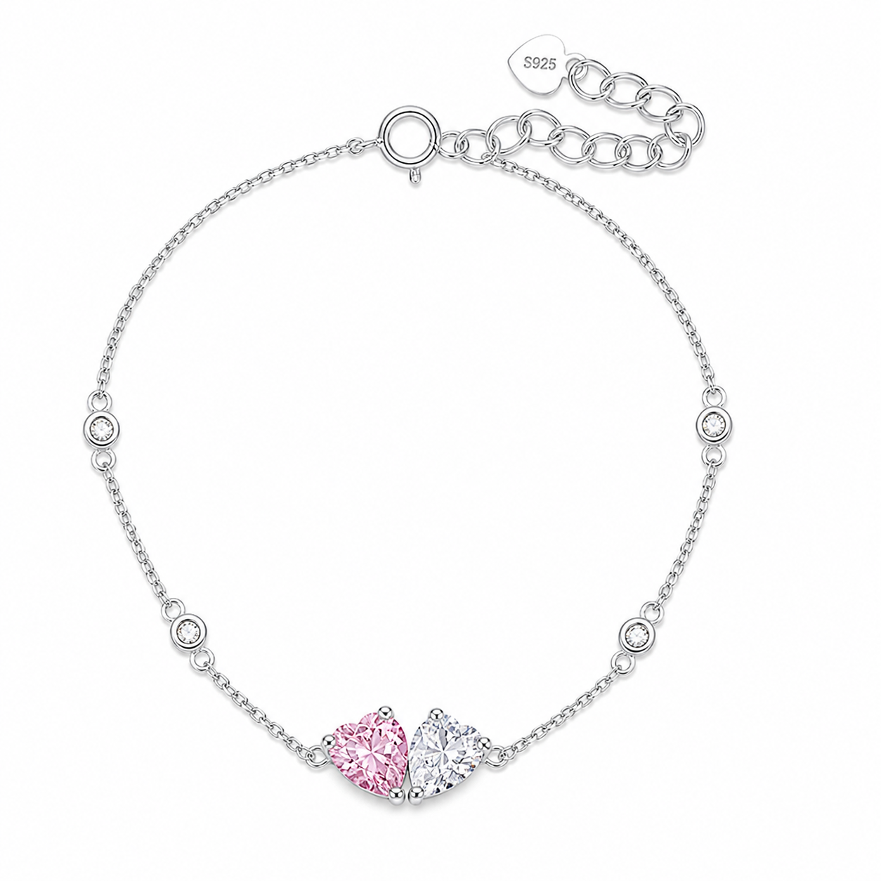 Simple Pink & White Stone Silver Bracelets For Women