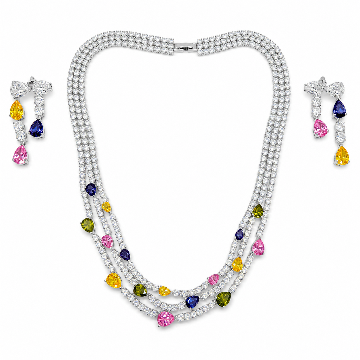 Charming Trio Layer Multi Diamonds Necklace Set For Women