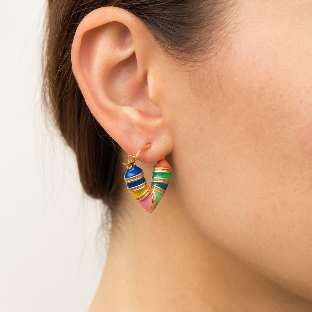 Elegant v shape multi colour resin mini plug earring