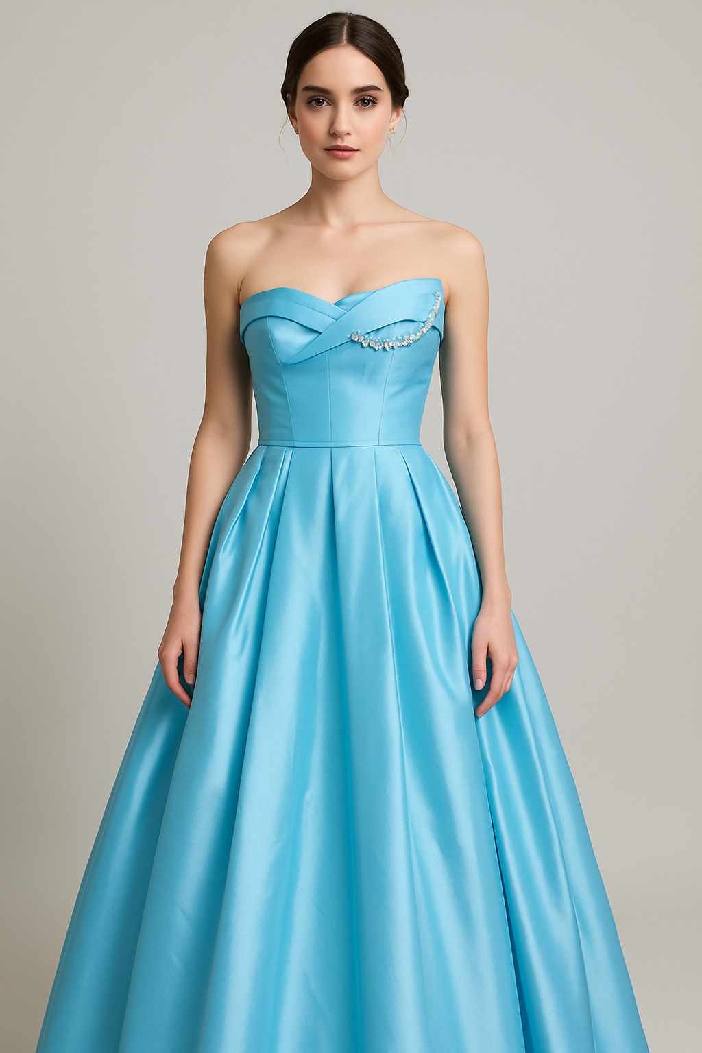 Sky Blue Silk Fabric Long Party Dress For Women