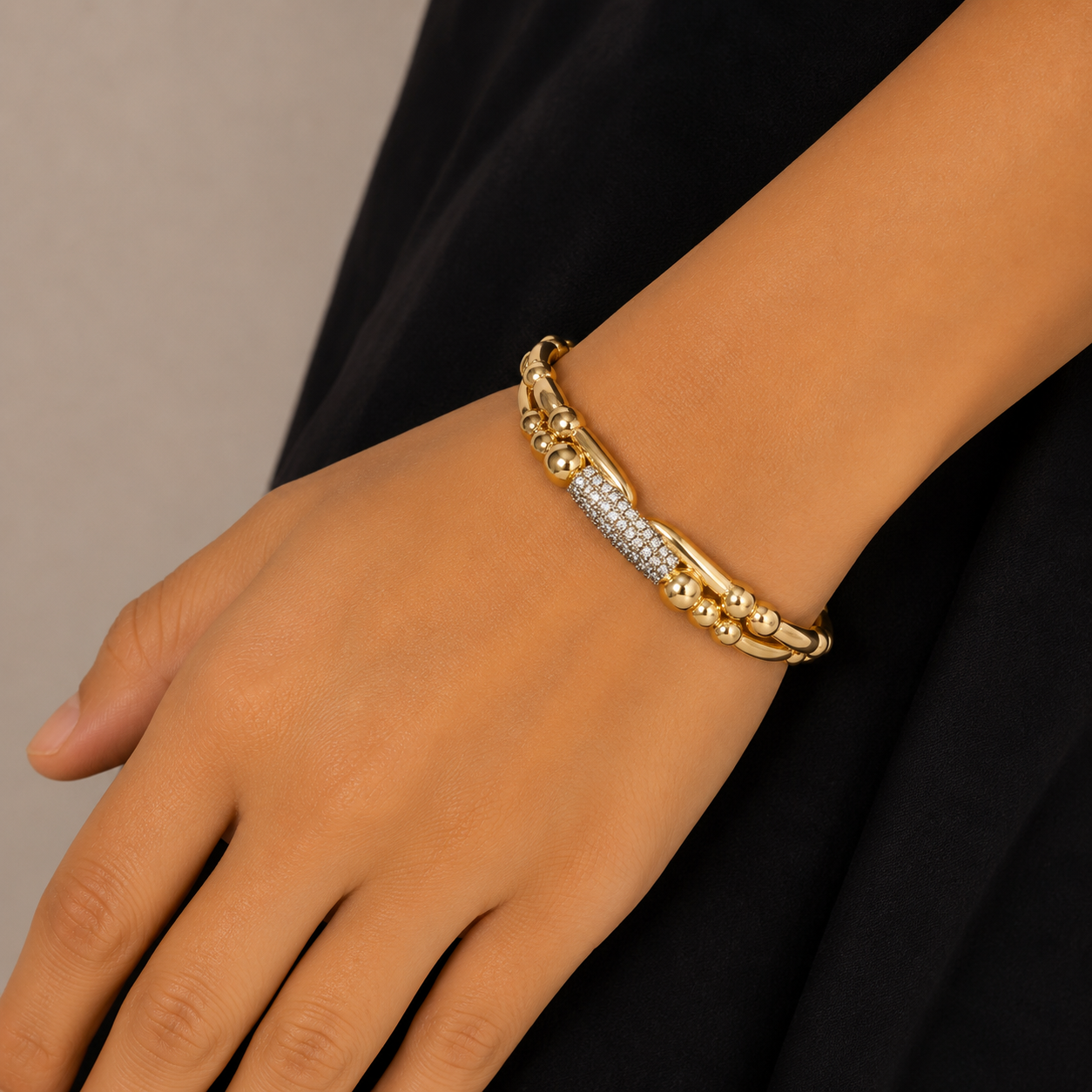 Golden Beads With Cubic Diamonds Bracelets